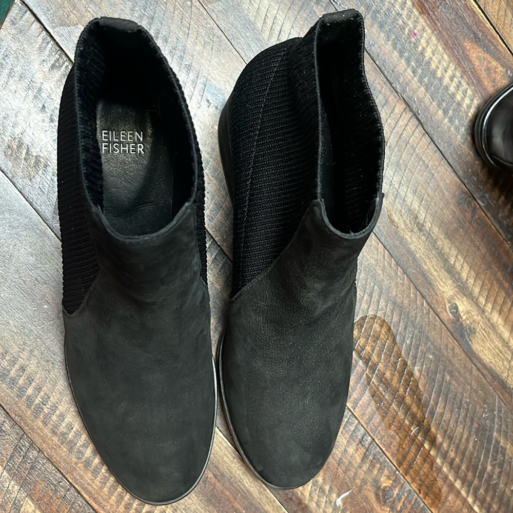 Aesop Tumbled Nubuck and Recycled Stretch Knit Bootie by Eileen Fisher